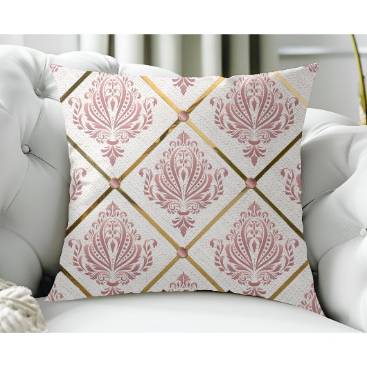 ヴィンテージグラマーバラマウブダマスクオンホワイトリネン クッション