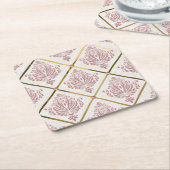 ヴィンテージグラマーバラマウブダマスクオンホワイトリネン スクエアペーパーコースター (アングル)