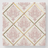 ヴィンテージグラマーバラマウブダマスクオンホワイトリネン ストーンコースター (正面)