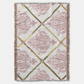 ヴィンテージグラマーバラマウブダマスクオンホワイトリネン スローブランケット (正面縦)