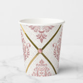 ヴィンテージグラマーバラマウブダマスクオンホワイトリネン 紙コップ (裏面)