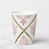 ヴィンテージグラマーバラマウブダマスクオンホワイトリネン 紙コップ (正面)