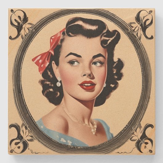 ヴィンテージグラマーレトロシックガール ストーンコースター (正面)