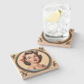 ヴィンテージグラマーレトロシックガール ストーンコースター (横)