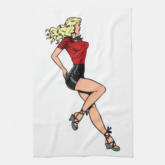 ヴィンテージグラマー女の子ネクストドアブロンドブロンシェル キッチンタオル (縦)