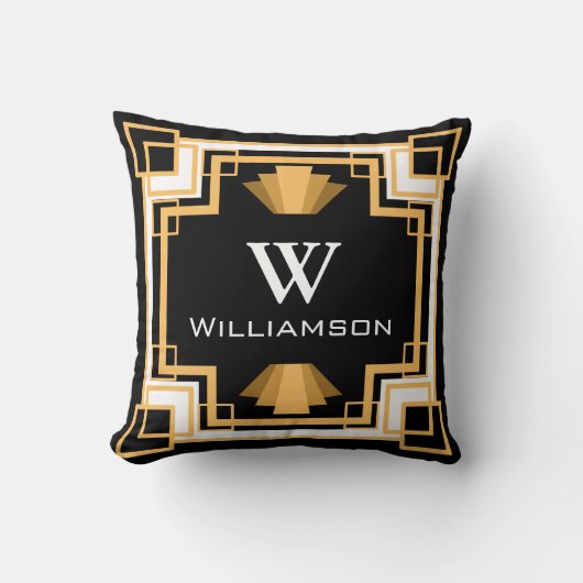 ヴィンテージグラマー1920s金ゴールドと黒の幾何学的 クッション (正面)