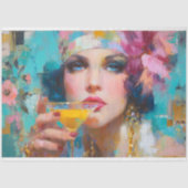 ヴィンテージグラムの女性とカクテルデコパージュ 薄葉紙 (正面)