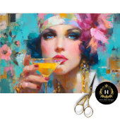 ヴィンテージグラムの女性とカクテルデコパージュ 薄葉紙