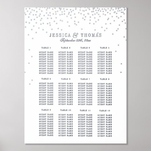 ヴィンテージグラムシルバー紙吹雪結婚のシーティングチャート 箔ポスター (正面)