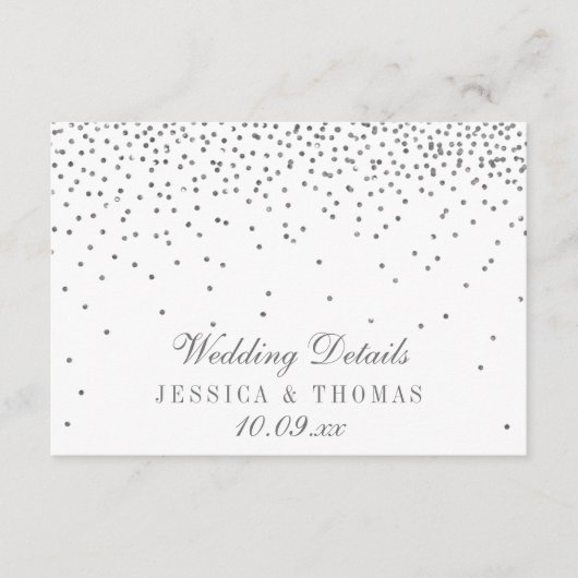 ヴィンテージグラムシルバー紙吹雪結婚の詳細カード エンクロージャーカード (正面)