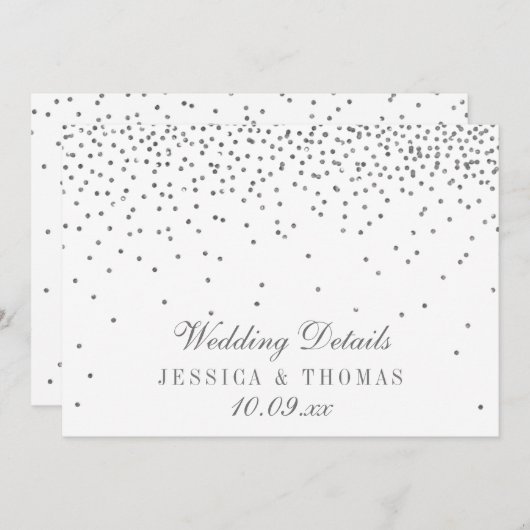 ヴィンテージグラムシルバー紙吹雪結婚の詳細カード 招待状 (正面/裏面)