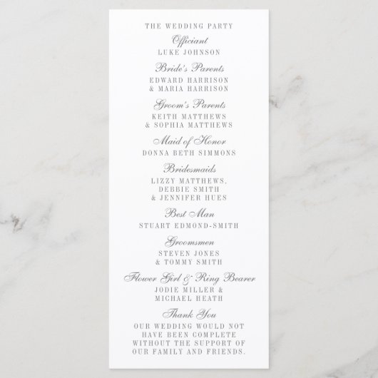 ヴィンテージグラムシルバー紙吹雪結婚式 プログラムカード プログラム (裏面)