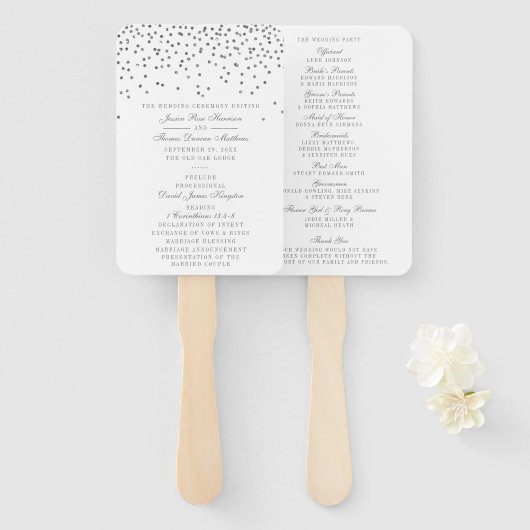 ヴィンテージグラムシルバー紙吹雪結婚式 プログラム ハンドファン (正面&裏面)