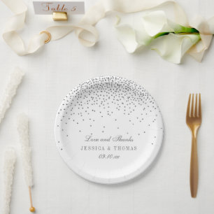ヴィンテージグラムシルバー結婚紙吹雪の紙プレート ペーパープレート