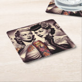 ヴィンテージグラムタトゥーピナップ スクエアペーパーコースター (アングル)