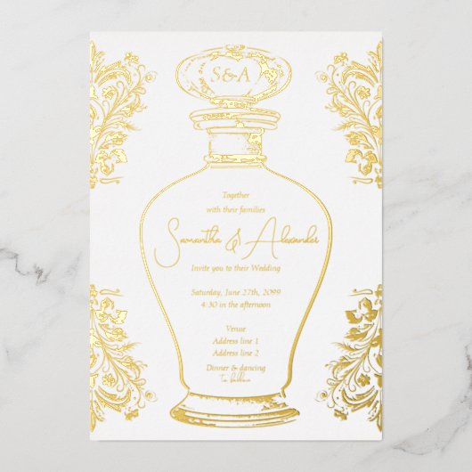 ヴィンテージグラムビクトリアンムーディラブポーション結婚ズ 箔招待状 (正面)