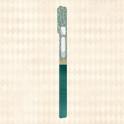 ヴィンテージグラムブラシティール（緑がかった色）テキスタイルモノグラムの外観 Case-Mate iPhoneケース