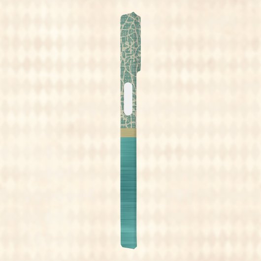 ヴィンテージグラムブラシティール（緑がかった色）テキスタイルモノグラムの外観 Case-Mate iPhoneケース