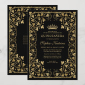 ヴィンテージグラムブラック金ゴールドフレームティアラキンセアニェラ 招待状 (正面/裏面)