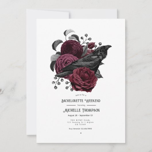 ヴィンテージグラムブルゴーニュフローラゴシックバチェロレッテ 招待状 (正面)