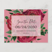 ヴィンテージグラムレッドピンクローズウェディング日付を保存 案内ポストカード (正面)