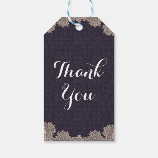 ヴィンテージグラムロマンティックレースパープルエレガントな結婚式 ギフトタグ (正面)