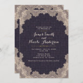 ヴィンテージグラムロマンティックレースパープルエレガントな結婚式 招待状 (正面/裏面)