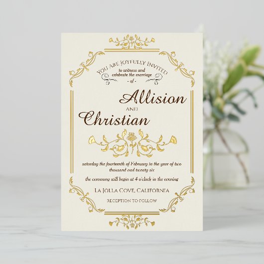 ヴィンテージグラム結婚ズ金箔招待状 箔招待状 (立ち正面)