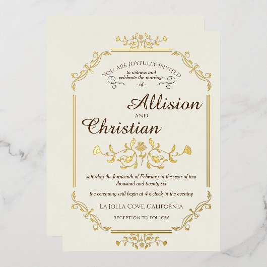 ヴィンテージグラム結婚ズ金箔招待状 箔招待状 (正面/裏面)