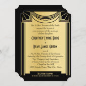 ヴィンテージグラム金ゴールドとブラック結婚ズ 招待状 (正面/裏面)