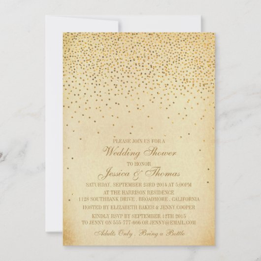 ヴィンテージグラム金ゴールド紙吹雪ウェディングシャワー 招待状 (正面)