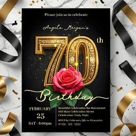 ヴィンテージグラモールレッドローズ金ゴールド第70誕生日 招待状