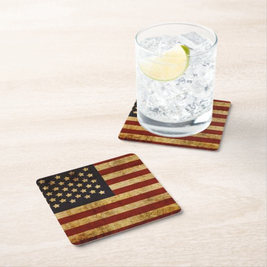 ヴィンテージグランジで愛国心が強い米国の米国旗 スクエアペーパーコースター (インサイチュ)