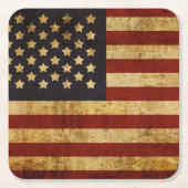 ヴィンテージグランジで愛国心が強い米国の米国旗 スクエアペーパーコースター (正面)