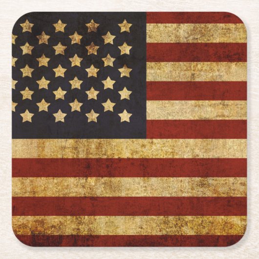 ヴィンテージグランジで愛国心が強い米国の米国旗 スクエアペーパーコースター (正面)