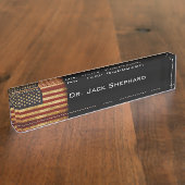 ヴィンテージグランジで愛国心が強い米国の米国旗 デスクネームプレート (側面)