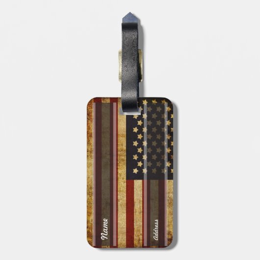 ヴィンテージグランジで愛国心が強い米国の米国旗 ラゲッジタグ (裏面縦)