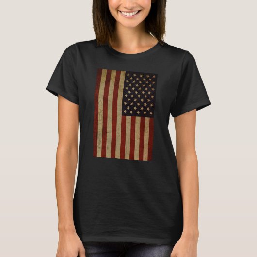 ヴィンテージグランジアメリカ国旗の女性 Tシャツ (正面)
