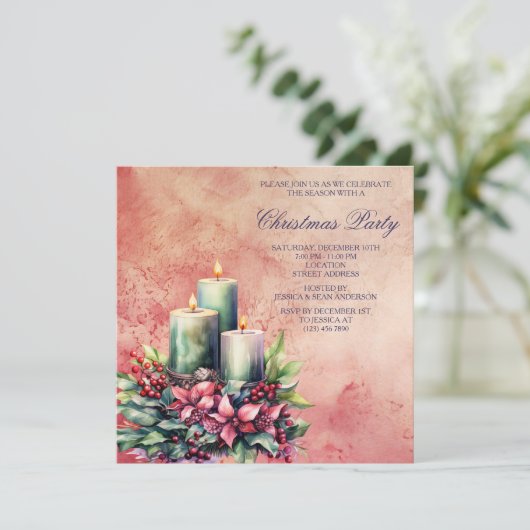 ヴィンテージグランジキャンドルライトリースクリスマス 招待状 (スタンド正面)