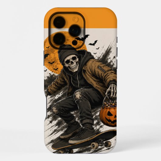 ヴィンテージグランジスケートボードスケルトンパンプキン iPhoneケース (裏面)