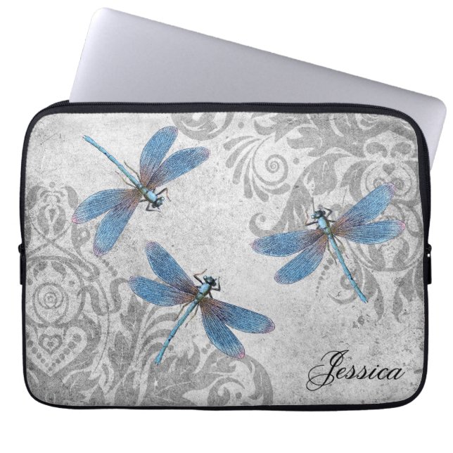 ヴィンテージグランジダマスクとトンボ ラップトップスリーブ (正面)