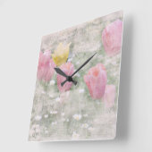 ヴィンテージグランジチューリップ スクエア壁時計 (傾斜)