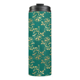 ヴィンテージグランジティール(緑がかった色)と金ゴールドの葉 タンブラー