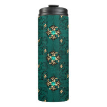 ヴィンテージグランジティール（緑がかった色）と金ゴールドピーコックをテーマにしたダマスク