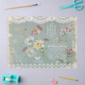 ヴィンテージグランジティール（緑がかった色）花模様切り離し 薄葉紙 (クラフト)