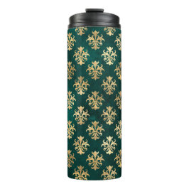 ヴィンテージグランジティール(緑がかった色)金ゴールドダマスク タンブラー