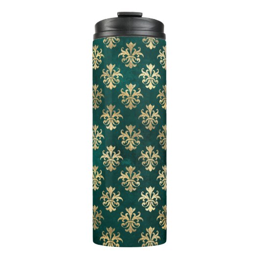 ヴィンテージグランジティール(緑がかった色)金ゴールドダマスク タンブラー (正面)