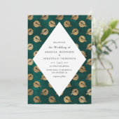 ヴィンテージグランジティール(緑がかった色)金ゴールドピーコッ結婚クス 招待状 (スタンド正面)