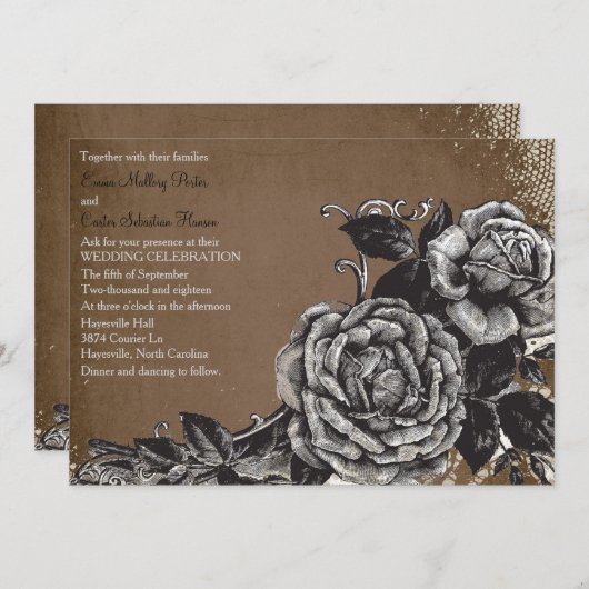 ヴィンテージグランジバラ結婚式招待状 招待状 (正面/裏面)