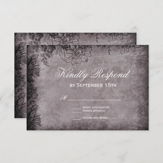 ヴィンテージグランジフローラフレーム結婚式RSVPカード 出欠カード (正面/裏面)